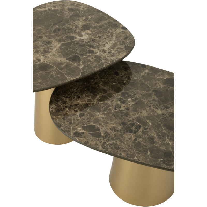 Table basse gigogne moderne Ovale en Métal Bronze Taupe Imitation marbre Kliera - 4