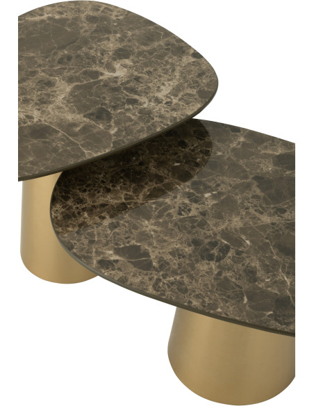 Table basse gigogne moderne Ovale en Métal Bronze Taupe Imitation marbre Kliera - 4