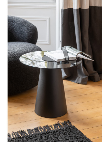 Table d'appoint moderne Ronde en Métal Noir Verre Fumé Ghisla - 2