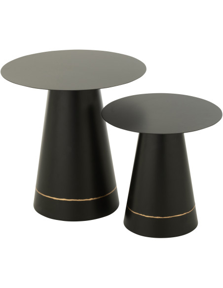 Table basse gigogne moderne chic Ronde en Métal Noir Doré Witelli - 1