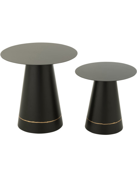 Table basse gigogne moderne chic Ronde en Métal Noir Doré Witelli - 2