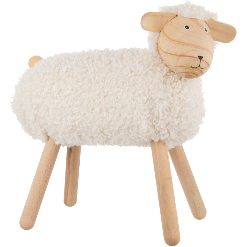 Statue déco Mouton bouclette Hauteur 45 cm en Bois de hêtre Naturel Tissu Blanc Bouclé Belito - 1