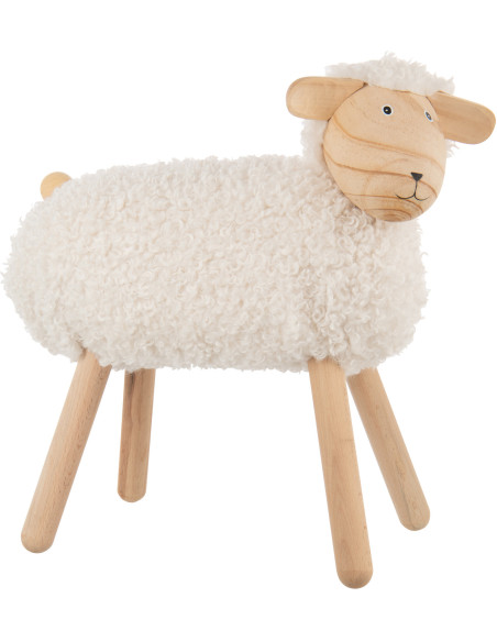 Statue déco Mouton bouclette Hauteur 45 cm en Bois de hêtre Naturel Tissu Blanc Bouclé Belito - 1
