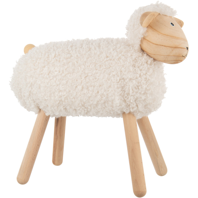 Statue déco Mouton bouclette Hauteur 45 cm en Bois de hêtre Naturel Tissu Blanc Bouclé Belito - 2