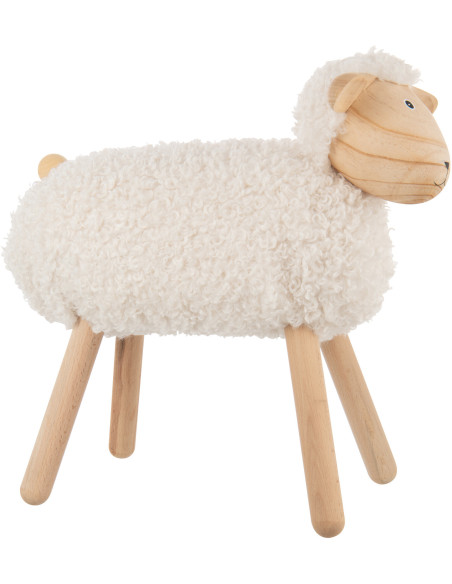 Statue déco Mouton bouclette Hauteur 45 cm en Bois de hêtre Naturel Tissu Blanc Bouclé Belito - 2
