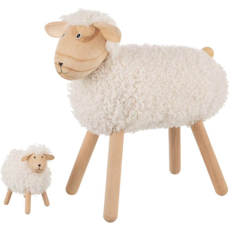 Statue déco Mouton bouclette Hauteur 45 cm en Bois de hêtre Naturel Tissu Blanc Bouclé Belito - 3