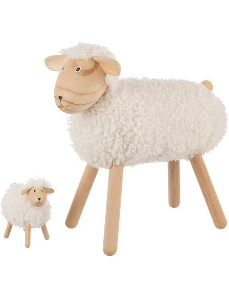 Statue déco Mouton bouclette Hauteur 45 cm en Bois de hêtre Naturel Tissu Blanc Bouclé Belito - 3