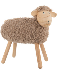 Statue déco Mouton bouclette Hauteur 45 cm en Bois de hêtre Naturel Tissu Beige Bouclé Belito - 1
