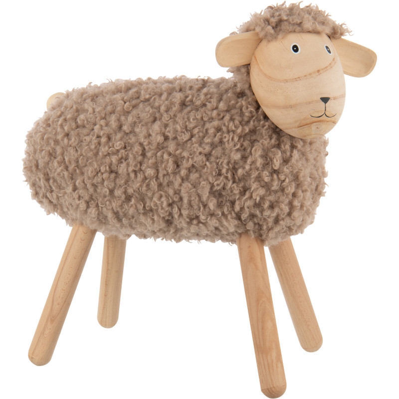 Statue déco Mouton bouclette Hauteur 45 cm en Bois de hêtre Naturel Tissu Beige Bouclé Belito - 1