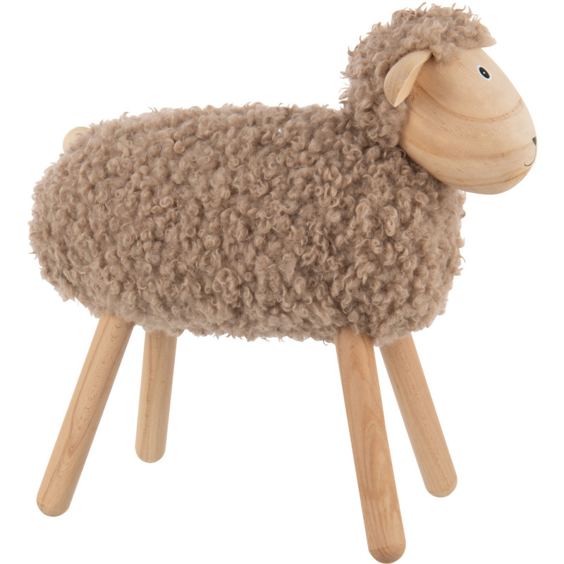 Statue déco Mouton bouclette Hauteur 45 cm en Bois de hêtre Naturel Tissu Beige Bouclé Belito - 2