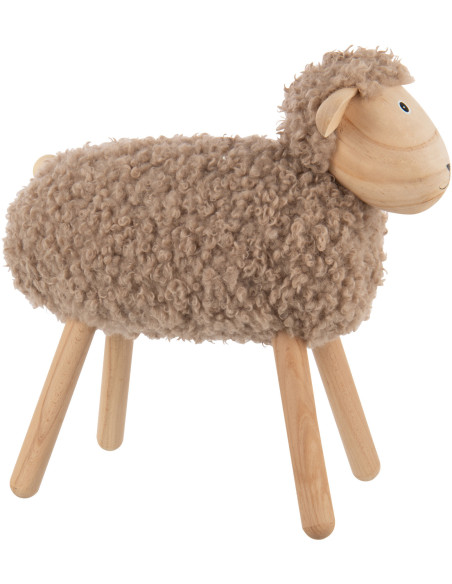 Statue déco Mouton bouclette Hauteur 45 cm en Bois de hêtre Naturel Tissu Beige Bouclé Belito - 2