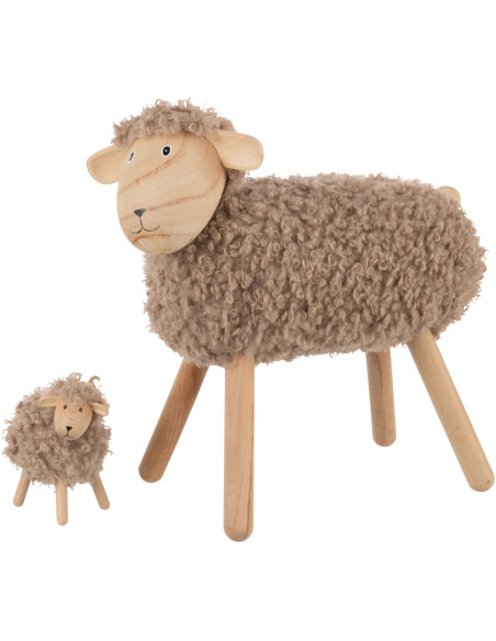 Statue déco Mouton bouclette Hauteur 45 cm en Bois de hêtre Naturel Tissu Beige Bouclé Belito - 3