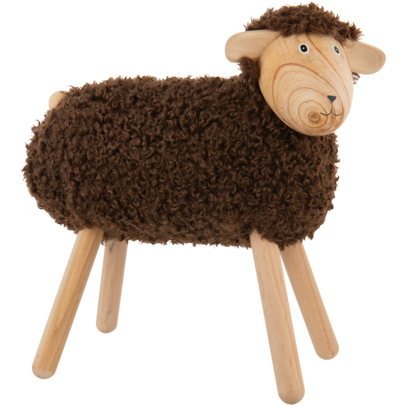 Statue déco Mouton bouclette Hauteur 45 cm en Bois de hêtre Naturel Tissu Marron foncé Bouclé Belito - 1