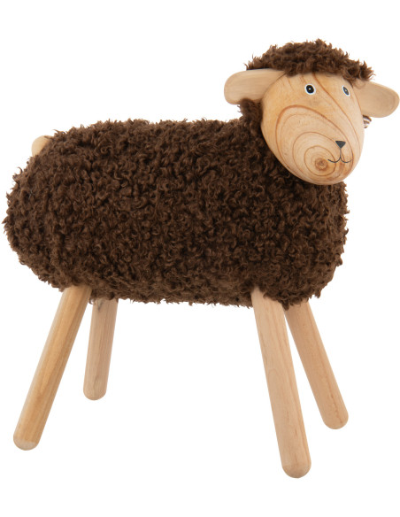 Statue déco Mouton bouclette Hauteur 45 cm en Bois de hêtre Naturel Tissu Marron foncé Bouclé Belito - 1