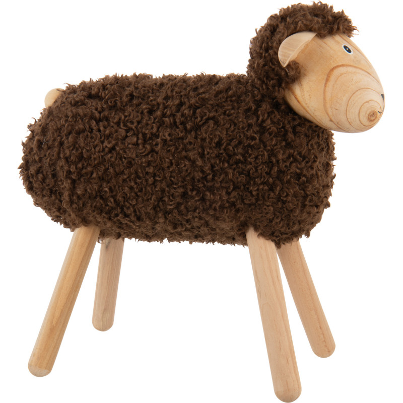Statue déco Mouton bouclette Hauteur 45 cm en Bois de hêtre Naturel Tissu Marron foncé Bouclé Belito - 2