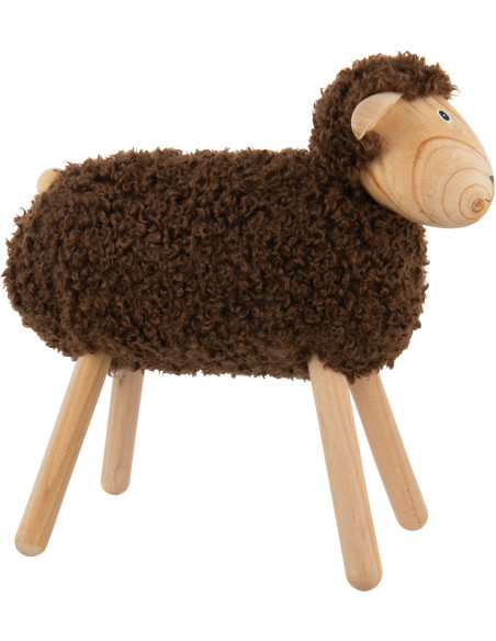 Statue déco Mouton bouclette Hauteur 45 cm en Bois de hêtre Naturel Tissu Marron foncé Bouclé Belito - 2