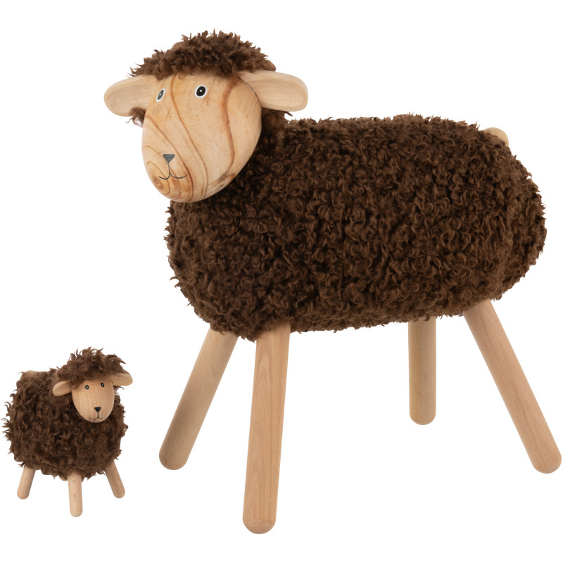 Statue déco Mouton bouclette Hauteur 45 cm en Bois de hêtre Naturel Tissu Marron foncé Bouclé Belito - 3