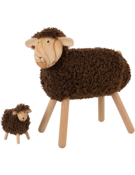 Statue déco Mouton bouclette Hauteur 45 cm en Bois de hêtre Naturel Tissu Marron foncé Bouclé Belito - 3