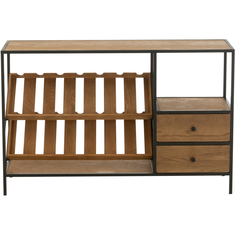 Meuble bar industriel chic 2 tiroirs 2 range-bouteilles en Bois MDF Naturel Métal Noir Wine - 3