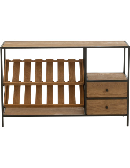 Meuble bar industriel chic 2 tiroirs 2 range-bouteilles en Bois MDF Naturel Métal Noir Wine - 3