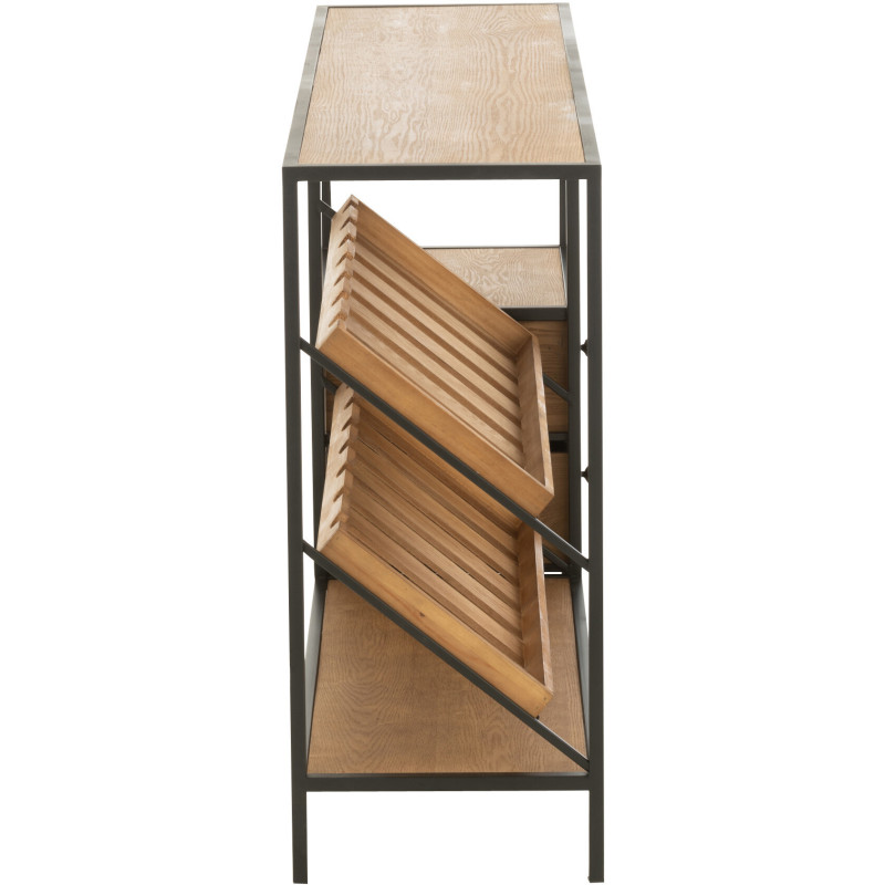 Meuble bar industriel chic 2 tiroirs 2 range-bouteilles en Bois MDF Naturel Métal Noir Wine - 4