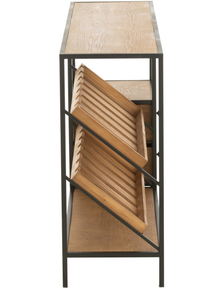 Meuble bar industriel chic 2 tiroirs 2 range-bouteilles en Bois MDF Naturel Métal Noir Wine - 4