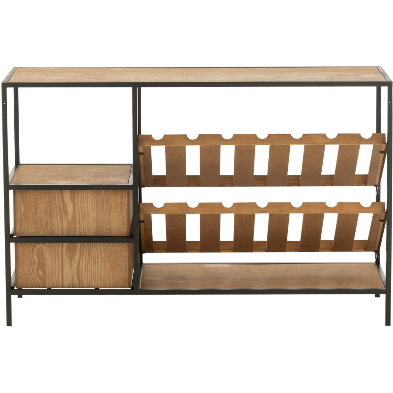 Meuble bar industriel chic 2 tiroirs 2 range-bouteilles en Bois MDF Naturel Métal Noir Wine - 5
