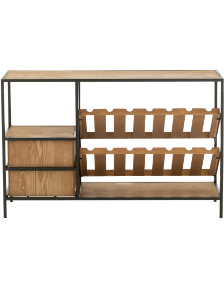 Meuble bar industriel chic 2 tiroirs 2 range-bouteilles en Bois MDF Naturel Métal Noir Wine - 5