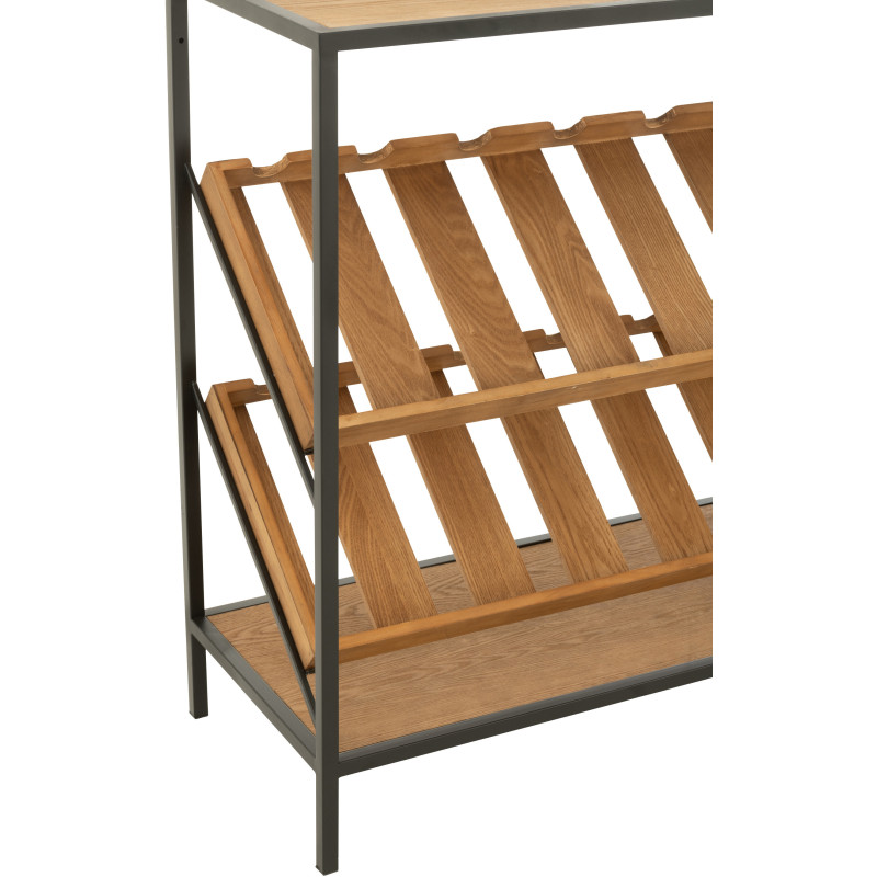 Meuble bar industriel chic 2 tiroirs 2 range-bouteilles en Bois MDF Naturel Métal Noir Wine - 6