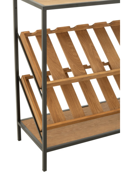 Meuble bar industriel chic 2 tiroirs 2 range-bouteilles en Bois MDF Naturel Métal Noir Wine - 6
