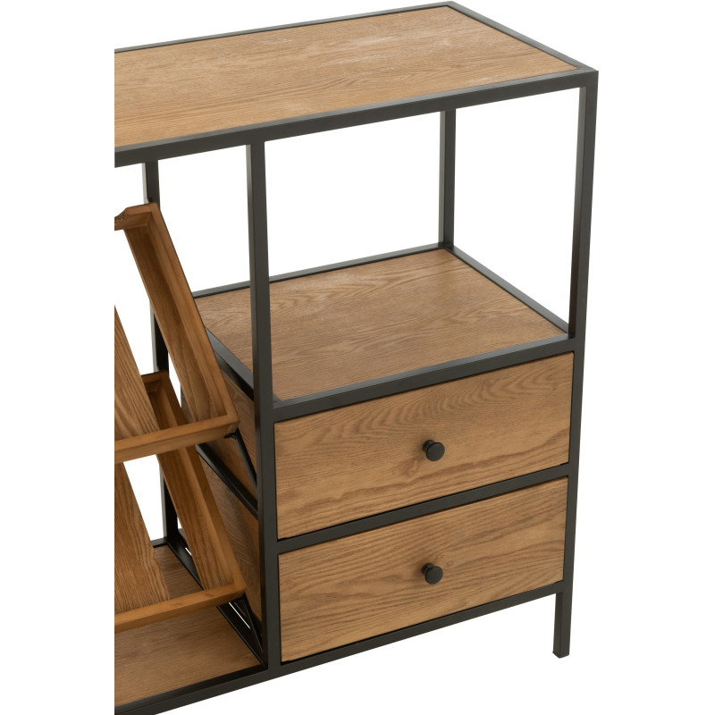 Meuble bar industriel chic 2 tiroirs 2 range-bouteilles en Bois MDF Naturel Métal Noir Wine - 7