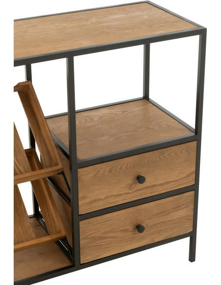 Meuble bar industriel chic 2 tiroirs 2 range-bouteilles en Bois MDF Naturel Métal Noir Wine - 7