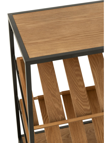 Meuble bar industriel chic 2 tiroirs 2 range-bouteilles en Bois MDF Naturel Métal Noir Wine - 8