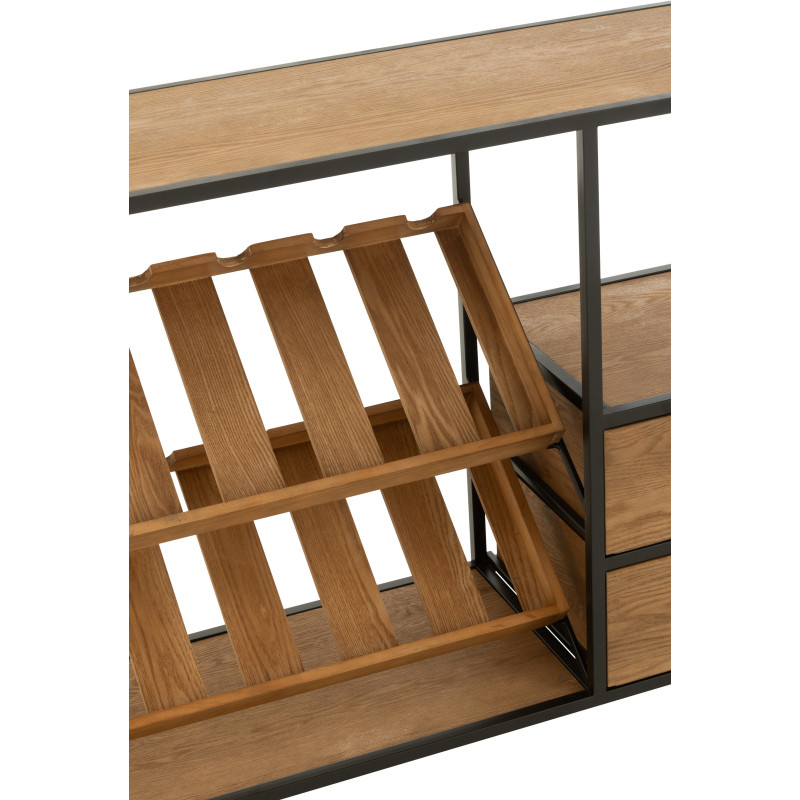 Meuble bar industriel chic 2 tiroirs 2 range-bouteilles en Bois MDF Naturel Métal Noir Wine - 9