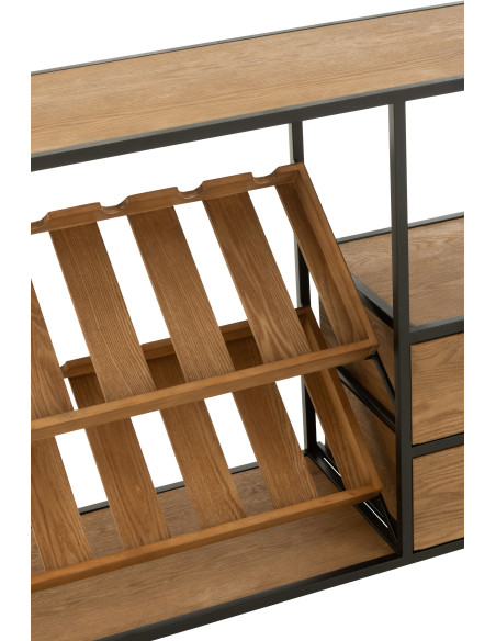 Meuble bar industriel chic 2 tiroirs 2 range-bouteilles en Bois MDF Naturel Métal Noir Wine - 9
