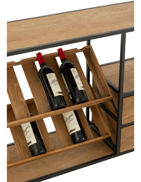 Meuble bar industriel chic 2 tiroirs 2 range-bouteilles en Bois MDF Naturel Métal Noir Wine - 10