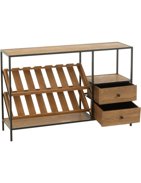 Meuble bar industriel chic 2 tiroirs 2 range-bouteilles en Bois MDF Naturel Métal Noir Wine - 11