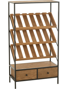 Meuble bar industriel chic 2 tiroirs 3 range-bouteilles en Bois MDF Naturel Métal Noir Wine - 1