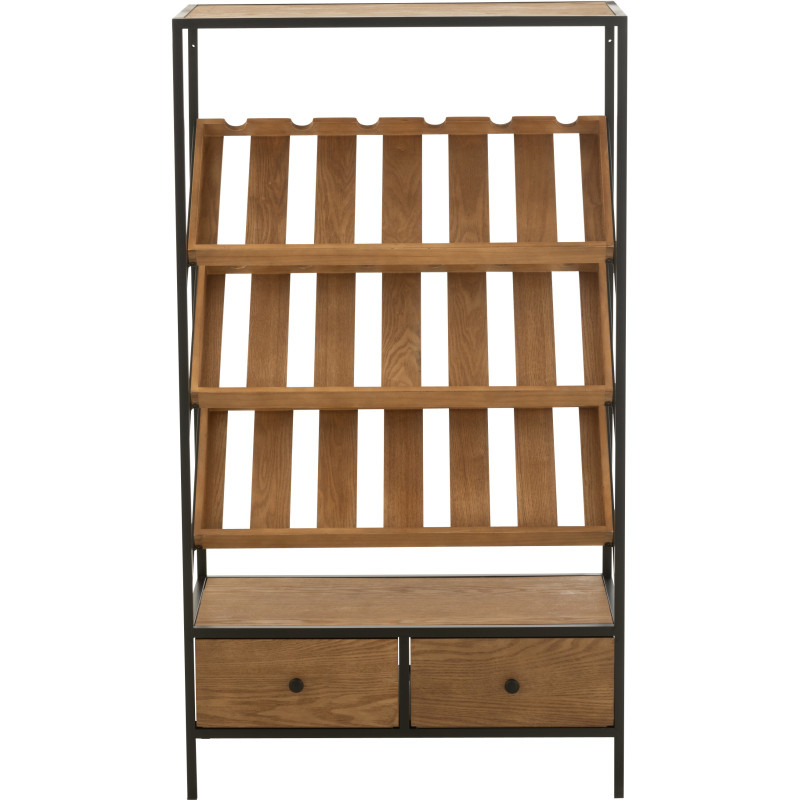 Meuble bar industriel chic 2 tiroirs 3 range-bouteilles en Bois MDF Naturel Métal Noir Wine - 2
