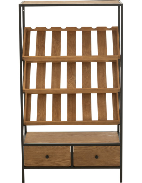 Meuble bar industriel chic 2 tiroirs 3 range-bouteilles en Bois MDF Naturel Métal Noir Wine - 2