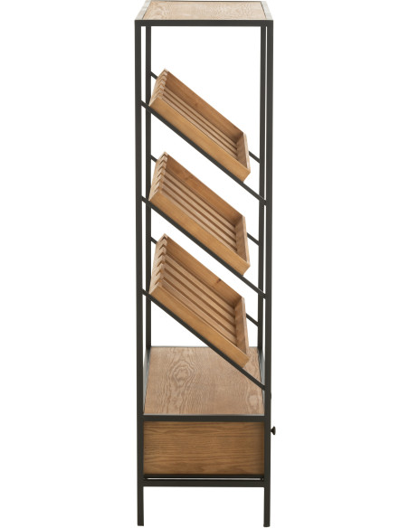 Meuble bar industriel chic 2 tiroirs 3 range-bouteilles en Bois MDF Naturel Métal Noir Wine - 3