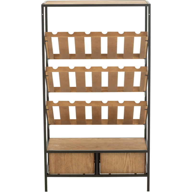 Meuble bar industriel chic 2 tiroirs 3 range-bouteilles en Bois MDF Naturel Métal Noir Wine - 4