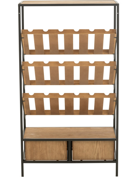 Meuble bar industriel chic 2 tiroirs 3 range-bouteilles en Bois MDF Naturel Métal Noir Wine - 4