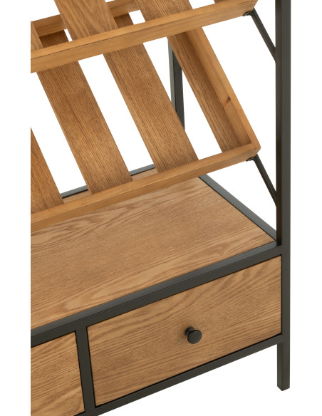 Meuble bar industriel chic 2 tiroirs 3 range-bouteilles en Bois MDF Naturel Métal Noir Wine - 6
