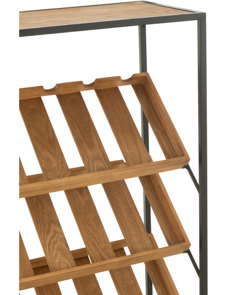 Meuble bar industriel chic 2 tiroirs 3 range-bouteilles en Bois MDF Naturel Métal Noir Wine - 7