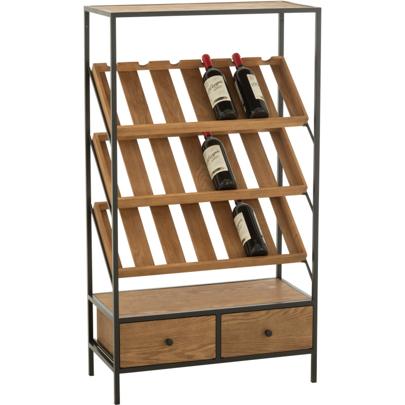Meuble bar industriel chic 2 tiroirs 3 range-bouteilles en Bois MDF Naturel Métal Noir Wine - 9
