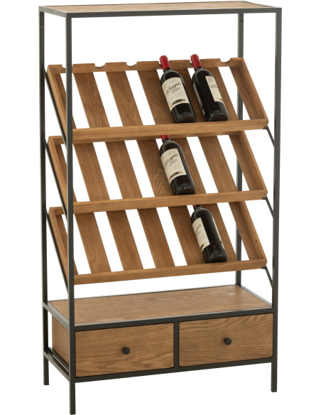 Meuble bar industriel chic 2 tiroirs 3 range-bouteilles en Bois MDF Naturel Métal Noir Wine - 9