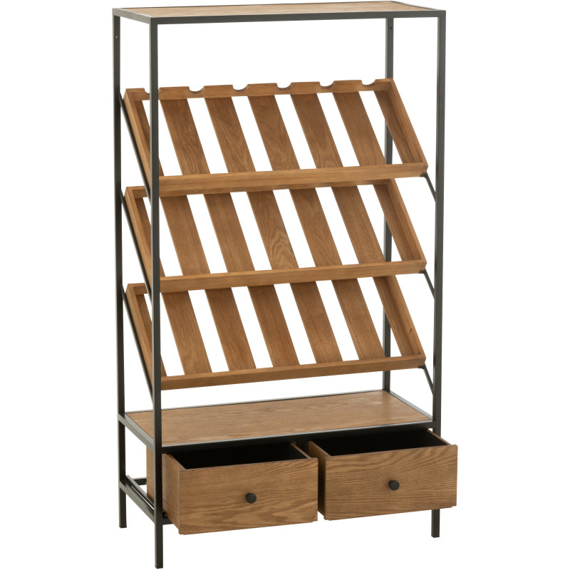 Meuble bar industriel chic 2 tiroirs 3 range-bouteilles en Bois MDF Naturel Métal Noir Wine - 10
