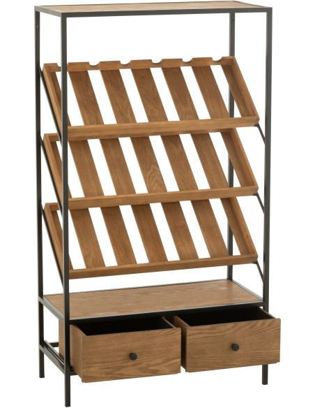 Meuble bar industriel chic 2 tiroirs 3 range-bouteilles en Bois MDF Naturel Métal Noir Wine - 10