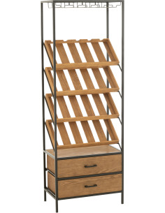 Grand Meuble bar industriel chic 2 tiroirs 4 range-bouteilles en Bois MDF Naturel Métal Noir Wines - 1